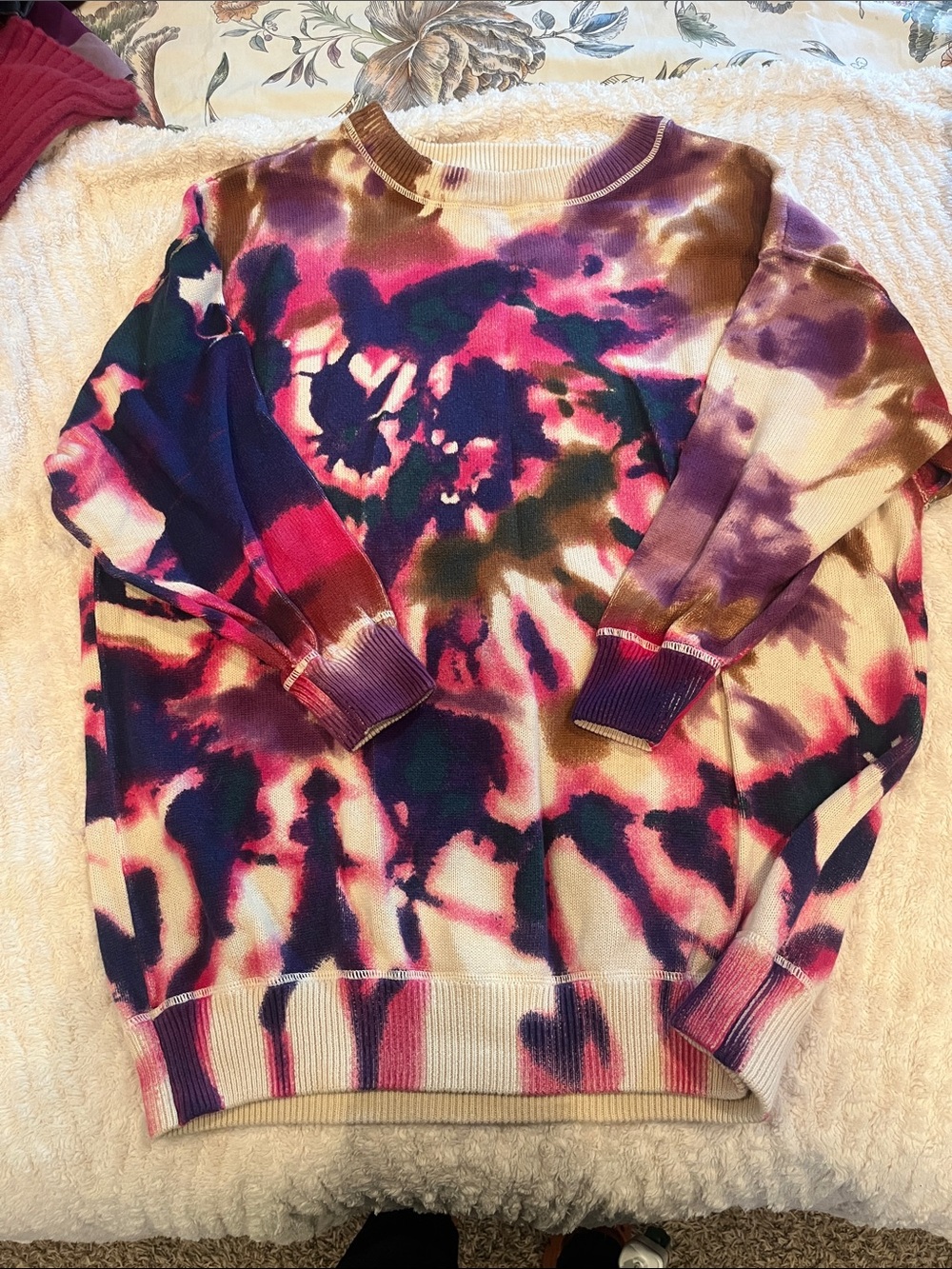 NATURAL LIFE Tie-Dye Crewneck Sweater - Pink, Purple, Navy and Teal